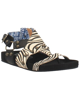 #ad Dingo Women#x27;s Sage Brush Zebra Print Calf Hair Sandal DI 143 BLK $74.93