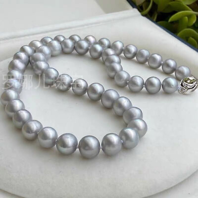 #ad 18quot; Stunning Natural 9 10MM SOUTH SEA ROUND GRAY PEARL NECKLACE with 925s clasp $49.00