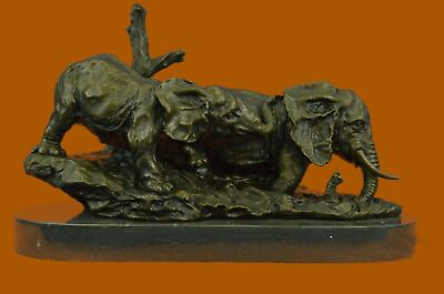 #ad Handmade Two Elephant Crossing a Bridge Sign of Wealth Power Bronze Figurine $599.00