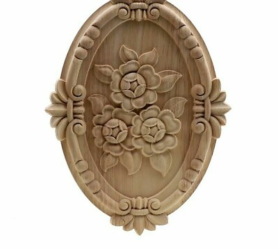 #ad Rose Sculpture Pattern 3D Carved Natural Wood Decor Applique Solid Relief Floral $7.49