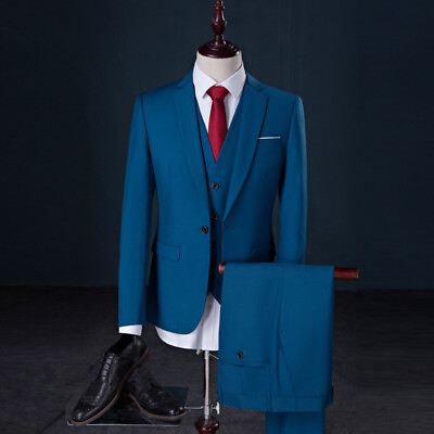#ad Mens Slim Fit Coat Blazers One Button Casual Party 3pcs Suits Vest Pants Jackets $134.29