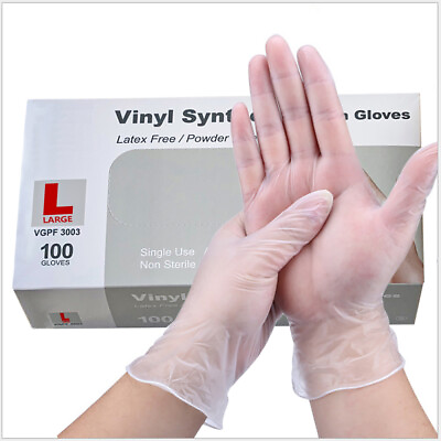 #ad 200pcs Vinyl Gloves Synthetic Exam Grade LARGE Latex amp; Powder free Food Safe $32.99