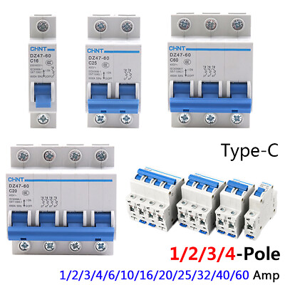 #ad 1 2 3 4 6 10 16 20 25 32 40 60 Amp MCB Circuit Breakers Type C 6kA 1 2 3 4 Poles $95.09