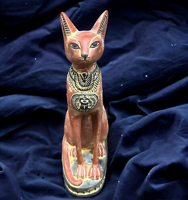 #ad Rare Ancient Egyptian Bastet Statue Antique Goddess Cat with Scarab Pharaonic BC $139.00