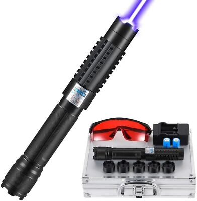 #ad High Power Blue Burning Laser Pointer Adjustable Focus Light With Aluminum Box $66.99
