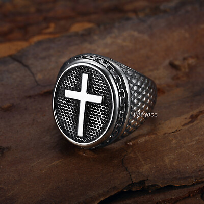 #ad Stainless Steel Mens Christian Cross Ring For Men Women Silver Size 7 15 Gift $7.99