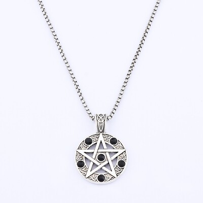 #ad Stainless Steel Pentagram Pentacle Pendant Chain Necklace Wiccan Pagan Gothic GBP 3.99