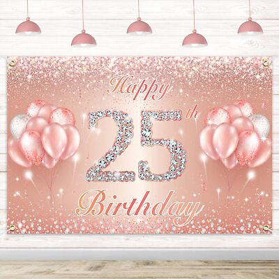 #ad Happy 25th Birthday Banner Backdrop 25 Birthday Party Decorations Supplies ... $18.38