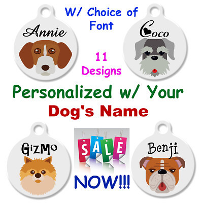 #ad Personalized Pet ID Tags for Dog Custom Dog#x27;s NAME 11 Cute Dog TYPE Faces #075B $5.99