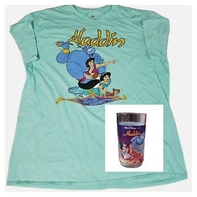 #ad Disney Aladdin Women#x27;s Size XL T Shirt Teal Plus Free Cup Too H4 $17.77