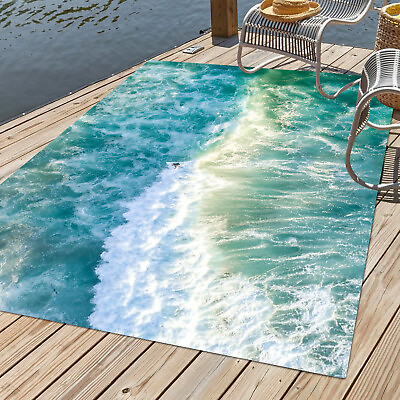#ad 3d Illusion Ocean Waves Area Rug Turquoise Patio Deck Outdoor Carpet No Slip Rug $263.49