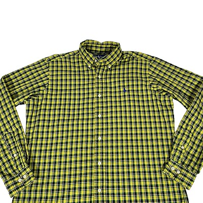 #ad Vtg Polo Ralph Lauren Mens Button Down Shirt M Yellow Plaid Pony Long Sleeve $16.00