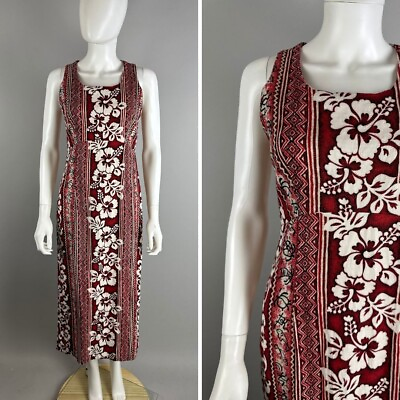 #ad Vtg 90s Hilo Hattie Hawaiian Original Dress Aloha Hawaii USA Red Mod Cotton Sz 8 $69.99