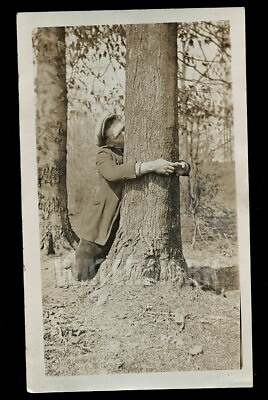 #ad Weird 1920s Snapshot Photo Man Kissing A Tree Bizarre Vintage Unusual $202.99