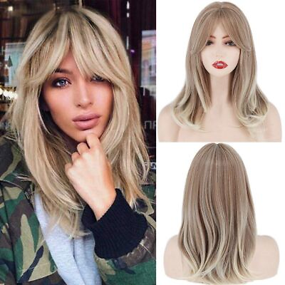 #ad Synthetic Wigs Long Straight with Bangs Layered Hairstyle Wigs with Bangs Women $24.84