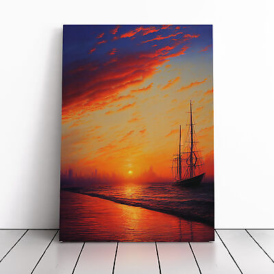 #ad Sunset Over The Ships No.1 Canvas Wall Art Print Framed Picture Dining Room GBP 34.95