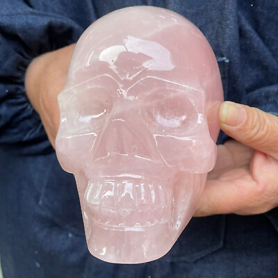#ad 4.04LB Natural pink rose crystal quartz skull hand Carved crystal healing YC2140 $202.50