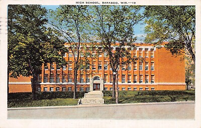 #ad High School Baraboo Wisconsin early postcard used in 1940 $12.00
