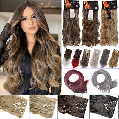 #ad US 8 Pieces Clip In Hair Extensions Full Head Natural As Human Real Thick Wavy $18.80