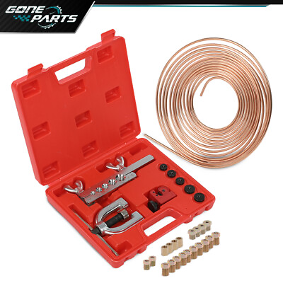 #ad 3 16 25FT Copper Pipe Flaring Tool amp; 20 Nuts Fittings Brake Line Pipe Repair Kit $23.20