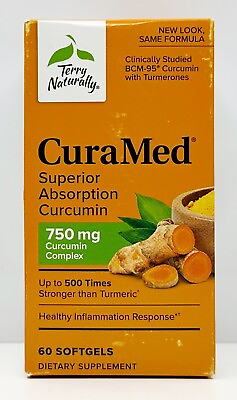 #ad Terry Naturally CuraMed Superior Absorption Curcumin 60 Softgels 750mg 05 2026 $49.98