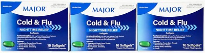 #ad Major Cold amp; Flu Nighttime Relief 16 Softgels 3 Boxes Exp Date 03 2025 $14.99