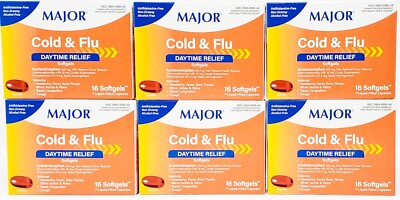 #ad Major Cold amp; Flu Daytime Relief 16 Softgels 6 Boxes Exp Date 12 2024 $29.99