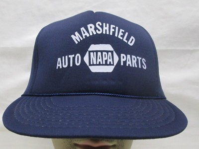 #ad Vintage Marshfield Napa Auto Parts Snapback Hat Wisconsin Dark Blue NOS Cap $29.95