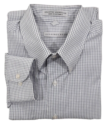 #ad GEOFFREY BEENE Mens Button Up Shirt 16.5 L Long Sleeve White Black Check 0281 $10.39