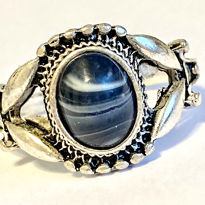 #ad Silver Boho Jasper Goth Cocktail Ring Size 5 Oval Cut Natural Stone Plated $7.99