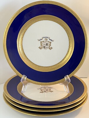 #ad Cobalt Blue 22K Gold Encrusted Dinner Plates 4 Club Chateau Gardens Shenango $314.85