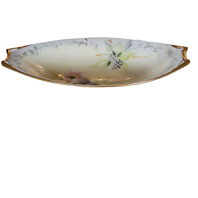 #ad J R Hutschenreuther Selb Bavaria Antique Handled Floral Serving Tray w Gold Trim $34.95
