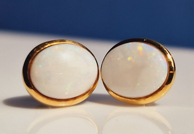 #ad 9ct Gold White Opal Stud Earrings 2.8g GBP 155.00