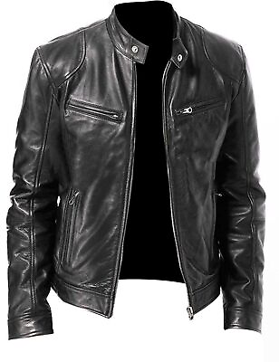 #ad #ad Cafe Racer Biker Leather Jacket Black amp; Brown Soft Sheep Skin Leather $97.99