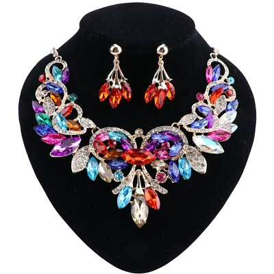 #ad Women Crystal Wedding Bride Party Costume Necklace Earring Jewelry Set 10 Colors $13.99