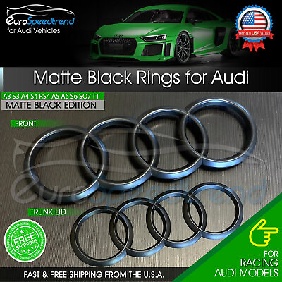#ad Matte Black Audi Rings Front Grill amp; Rear Trunk Emblem Logo A3 A4 S4 A5 S5 A6 S6 $27.99