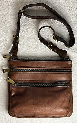 #ad Fossil Explorer Crossbody Pebbled Leather Messenger Bag Purse 3 Front Zipper Y2K $29.99