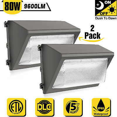 #ad 2X 80W LED Wall Pack Light Dusk to Dawn Outdoor Commercial Security Lighting DLC $139.60