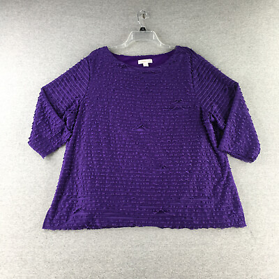 #ad Catherines Shirt Womens 2X 22 24 Top Boat Neck Purple Ruffle 3 4 Sleeve $16.48