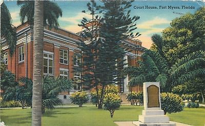 #ad Fort Myers Florida Lee County Court House Monument Marker 1952 Postcard $6.00