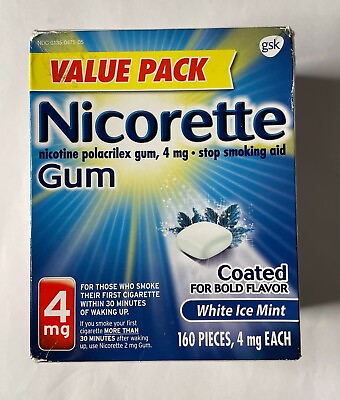 #ad Nicorette Nicotine Gum 4mg White Ice Mint 160 pieces NEW FREE SHIP 04 26 $47.99