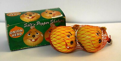 #ad Vintage Salt Pepper Shakers Onion Head 1981 Anthropomorphic Original Box $14.40