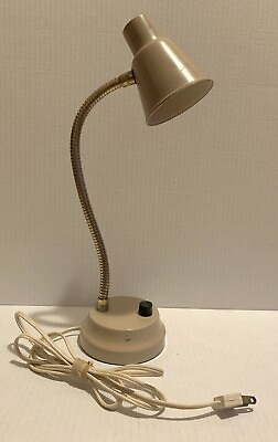 #ad Vintage Desk Metal Gooseneck Lamp In Tan Not Tested $17.98
