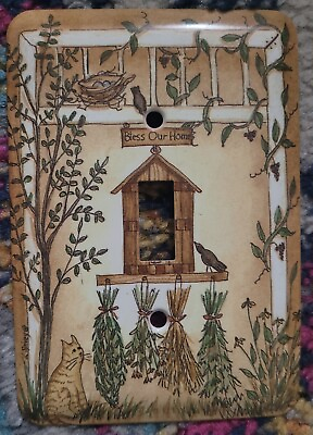 #ad Decorative Metal Light Switch Plate Cover Bless This Home Cat Art birdhouse $12.00