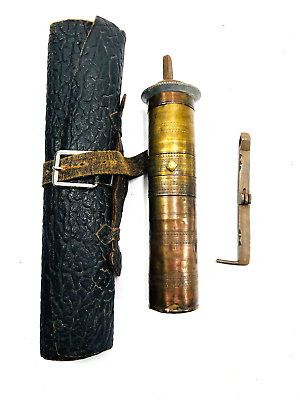 #ad Antique Turkish Coffee Grinder brass STAMPED #1 w leather pouch REPAIR $149.99
