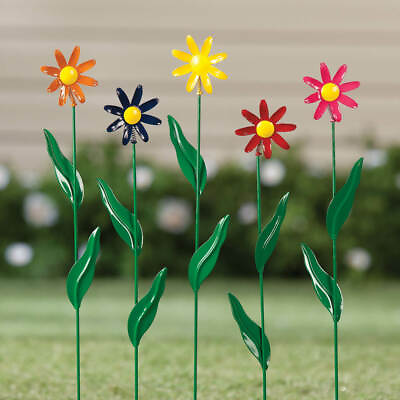 #ad Set of 5 Colorful Popup Daisy Bobble Head Metal Garden Stakes $29.99