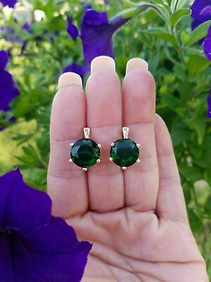 #ad 14K Yellow Gold Over 4Ct Round Cut Green Emerald Simulated Diamond Earrings $85.50