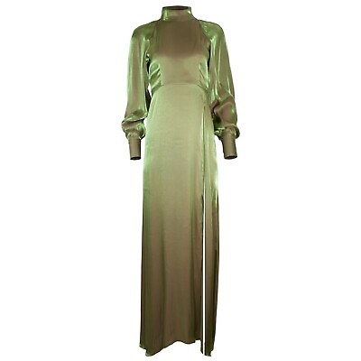 #ad #ad ADIBA Designer Long Sleeves Maxi Green Gladiolus Dress With Side Slit Size L $729.00