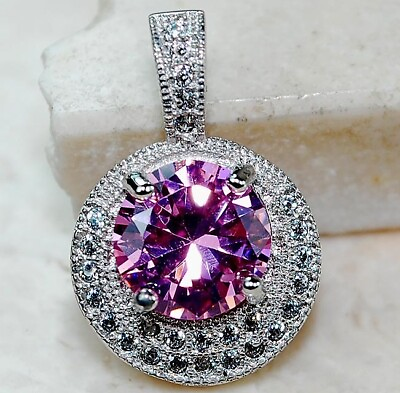 #ad 2CT Pink Sapphire amp; White Topaz 925 Sterling Silver Pendant Jewelry YB1 1 $29.99