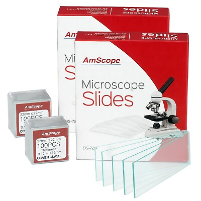 #ad AmScope 144 Pre Cleaned Blank Microscope Slides amp; 200 22x22mm Square Cover Glass $20.99